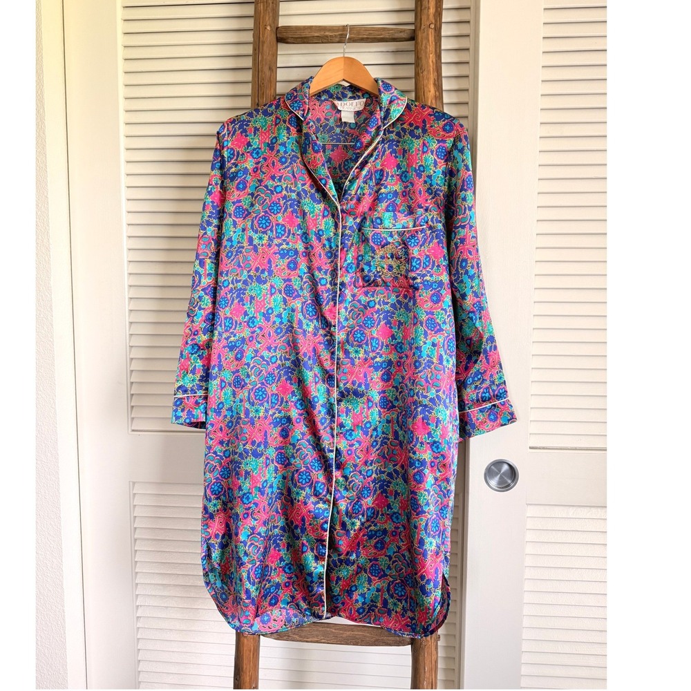 VTG Adolfo Classics Nightshirt‎ Small Multi-Color Paisley Floral Sleepwear